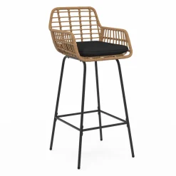 Lot de 2 tabourets de bar avec accoudoirs effet rotin beige pieds métal noir*IDMarket Hot
