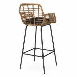 Lot de 2 tabourets de bar avec accoudoirs effet rotin beige pieds métal noir*IDMarket Hot