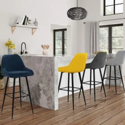 Lot de 4 tabourets de bar en velours mix color : bleu, gris et jaune*IDMarket Sale