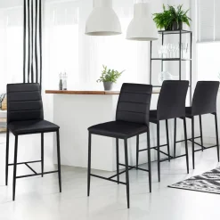 Lot de 4 tabourets de bar en PVC noir rembourrés*IDMarket Best