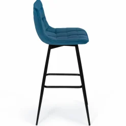 Lot de 4 tabourets en velours bleu canard matelassé*IDMarket Online