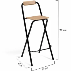 Lot de 4 tabourets hauts pliants industriels noir et bois*IDMarket Online