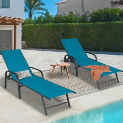 Lot de 2 transats de jardin inclinables toile bleu canard et acier gris anthracite*IDMarket
