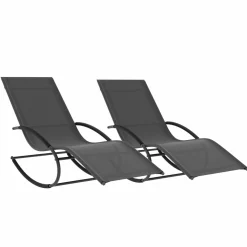 Lot de 2 transats de jardin à bascule gris en acier et avec une toile grise*IDMarket Online