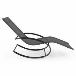 Lot de 2 transats de jardin à bascule gris en acier et avec une toile grise*IDMarket Online