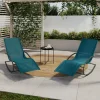 Lot de 2 transats de jardin à bascule gris anthracite et toile bleu canard*IDMarket