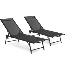 Lot de 2 transats de jardin inclinables toile et acier noir*IDMarket Best