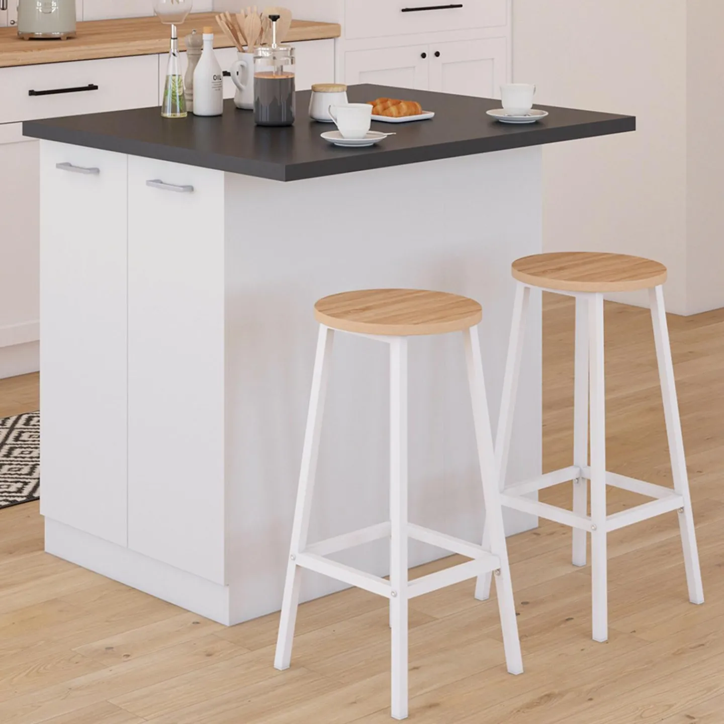 Îlot de cuisine blanc et plateau gris anthracite*IDMarket Online