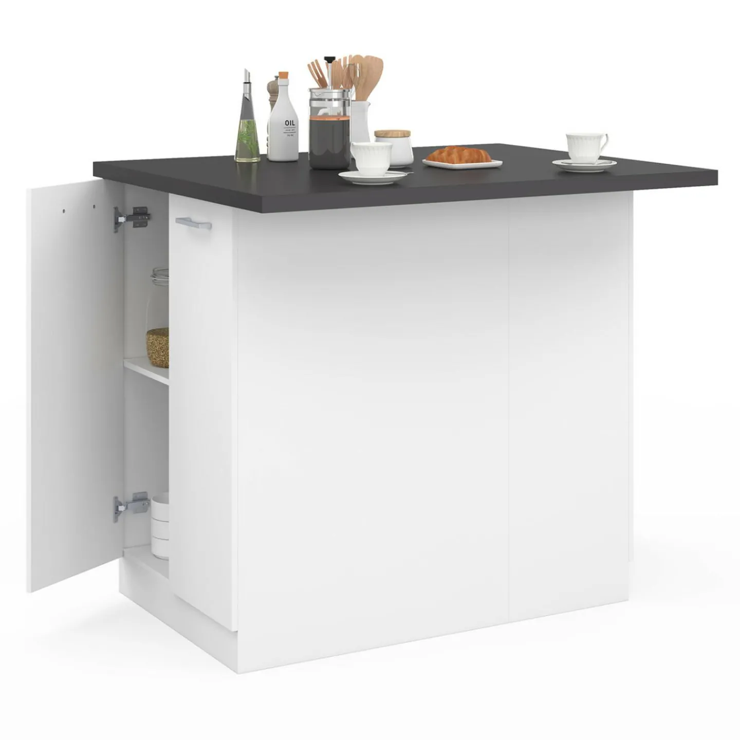 Îlot de cuisine blanc et plateau gris anthracite*IDMarket Online