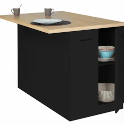 Îlot de cuisine noir et plateau façon hêtre 120 cm*IDMarket Sale