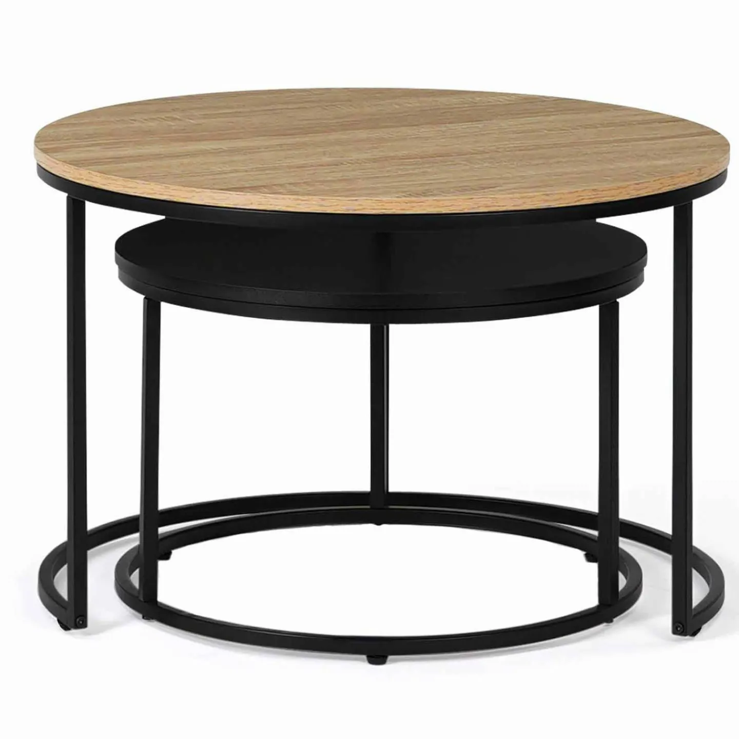Lots de 2 tables basses rondes gigognes noir et bois industrielles*IDMarket Best