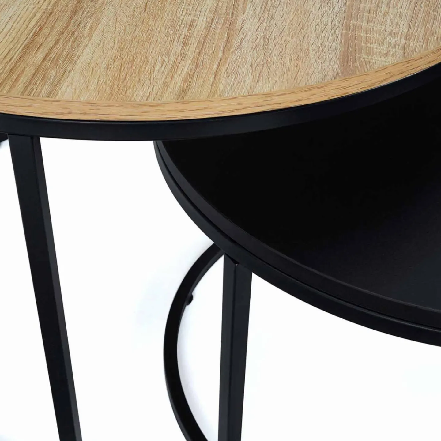 Lots de 2 tables basses rondes gigognes noir et bois industrielles*IDMarket Best