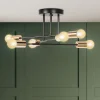 Lustre industriel 3 branches métal noir et doré*IDMarket New