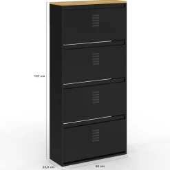 Meuble à chaussures 24 paires 4 portes métal noir et plateau bois design industriel*IDMarket Hot