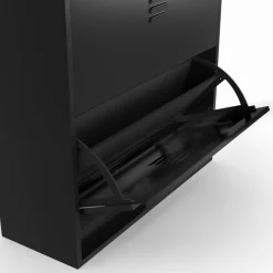 Meuble à chaussures 24 paires 4 portes métal noir et plateau bois design industriel*IDMarket Hot