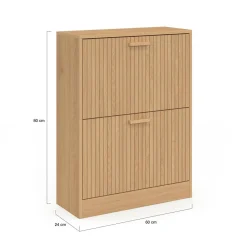 Meuble à chaussures 12 paires 2 portes lattes bois coloris chêne*IDMarket Clearance