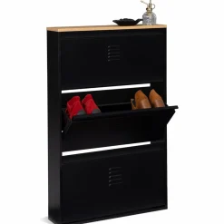 Meuble à chaussures 3 portes noir et métal*IDMarket Clearance