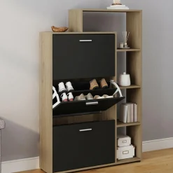 Meuble à chaussures 3 portes noires avec étagères*IDMarket
