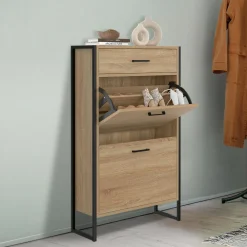 Meuble à chaussures avec 2 portes et 1 tiroir style industriel*IDMarket Discount