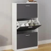 Meuble à chaussures blanc 3 portes grises*IDMarket Discount