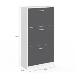 Meuble à chaussures blanc 3 portes grises*IDMarket Discount