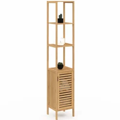 Meuble colonne en bambou pour salle de bain 1 porte*IDMarket