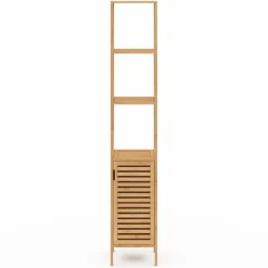 Meuble colonne en bambou pour salle de bain 1 porte*IDMarket
