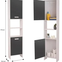 Meuble colonne salle de bain blanc et gris*IDMarket Best