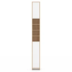 Meuble colonne salle de bain 2 portes 4 niches façon hêtre et blanc*IDMarket Hot