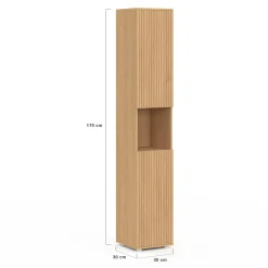 Meuble colonne salle de bain 2 portes 1 niche effet lattes*IDMarket Clearance