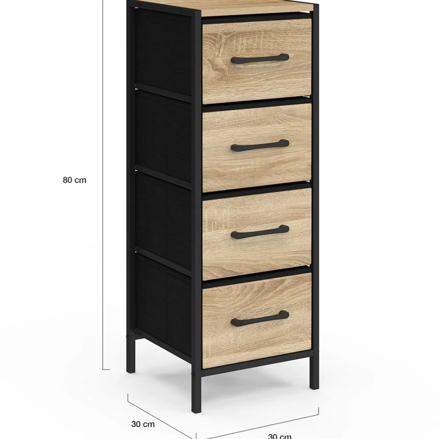 Meuble d'appoint 4 tiroirs 30 cm chiffonnier, meuble de rangement design industriel*IDMarket
