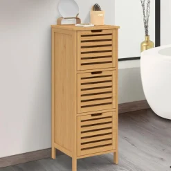 Meuble d'appoint salle de bain bambou BEA 3 portes 30 x 30 x 80 cm*IDMarket Discount