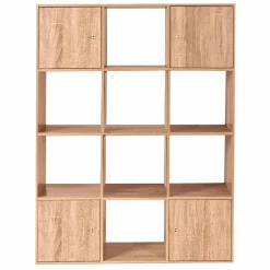 Meuble de rangement cube 12 cases imitation hêtre avec portes*IDMarket Best
