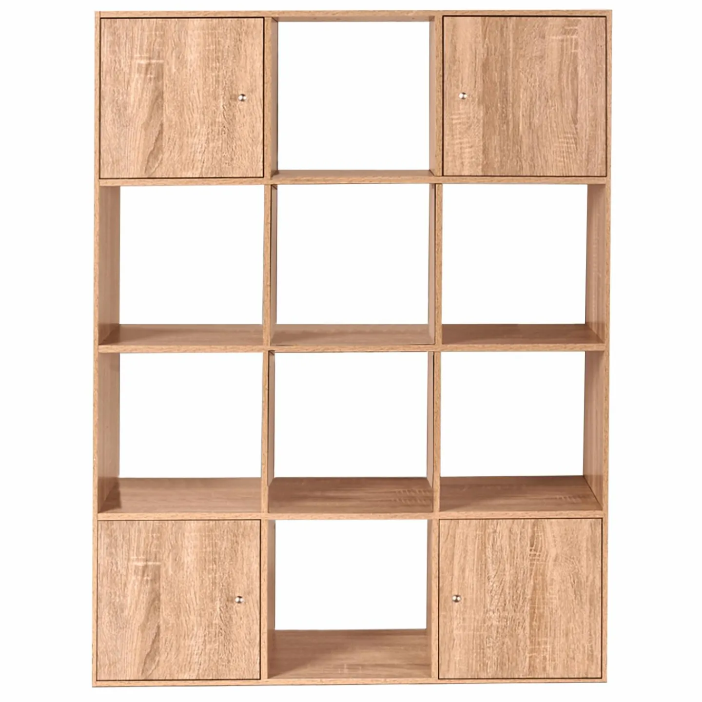 Meuble de rangement cube 12 cases imitation hêtre avec portes*IDMarket Best