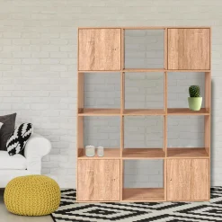 Meuble de rangement cube 12 cases imitation hêtre avec portes*IDMarket Best