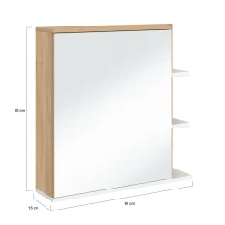 Meuble de rangement suspendu avec miroir et étagères pour salle de bain façon hêtre et blanc*IDMarket Clearance