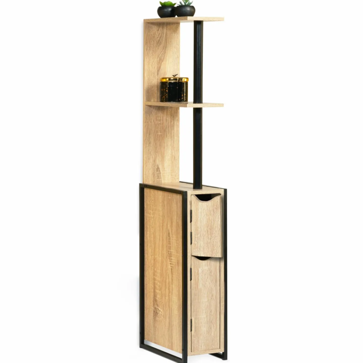 Meuble de toilette industriel bois et métal noir*IDMarket Hot