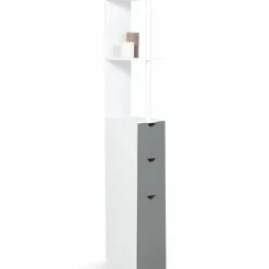 Meuble de toilettes étagère bois 3 portes blanc et gris*IDMarket Discount