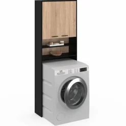 Meuble dessus machine à laver noir et hêtre*IDMarket Sale