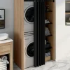 Meuble pour buanderie double machine à laver 180 cm hêtre et noir avec rideau coulissant*IDMarket Sale