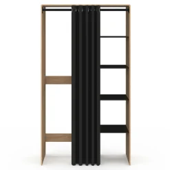 Meuble pour buanderie double machine à laver 180 cm hêtre et noir avec rideau coulissant*IDMarket Sale