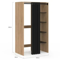 Meuble pour buanderie double machine à laver 180 cm hêtre et noir avec rideau coulissant*IDMarket Sale