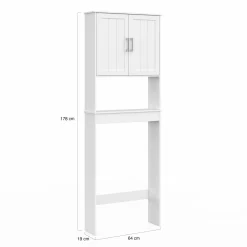 Meuble pour les toilettes avec étagère et placard double blanc*IDMarket