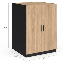 Meuble pour machine à laver avec portes noir et hêtre*IDMarket New