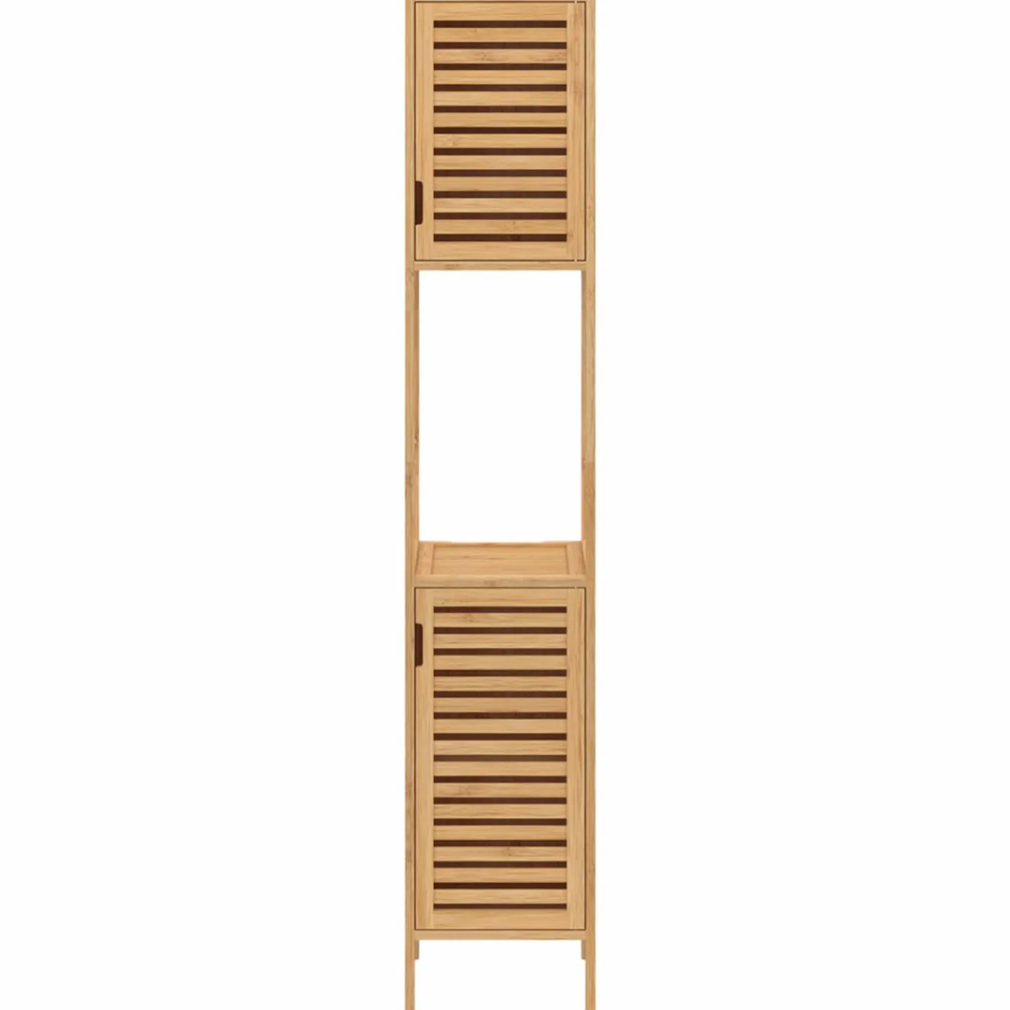 Meuble salle de bain colonne bambou 2 portes*IDMarket