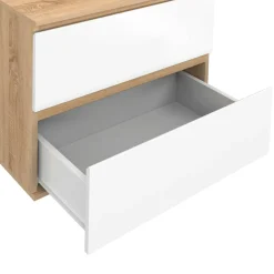 Meuble sous vasque suspendu salle de bain 2 tiroirs façon hêtre et blanc*IDMarket Online