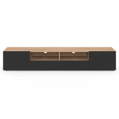 Meuble télé 180 cm noir et bois façon hêtre avec rangement*IDMarket Best