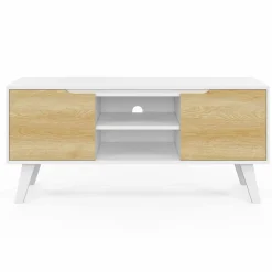 Meuble télé bois blanc 2 portes façon hêtre 110 cm*IDMarket Outlet
