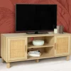 Meuble télé cannage et bois clair avec étagères*IDMarket New