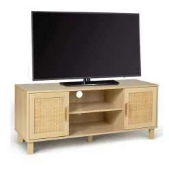 Meuble télé cannage et bois clair avec étagères*IDMarket New